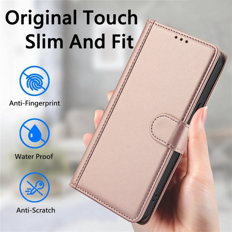 For Motorola Moto G Power 5G 2024 Skin Feel Pure Color Card Slots Leather Phone Case with Dual Lanyard(Rose Gold) - Motorola Cases by buy2fix | Online Shopping UK | buy2fix