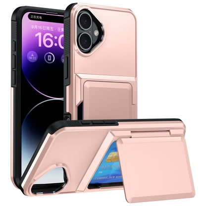 For iPhone 16 Card Slot Holder Phone Case(Rose Gold) - iPhone 16 Cases by buy2fix | Online Shopping UK | buy2fix