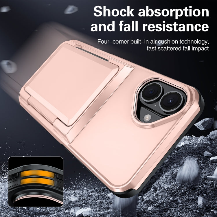 For iPhone 16 Card Slot Holder Phone Case(Rose Gold) - iPhone 16 Cases by buy2fix | Online Shopping UK | buy2fix