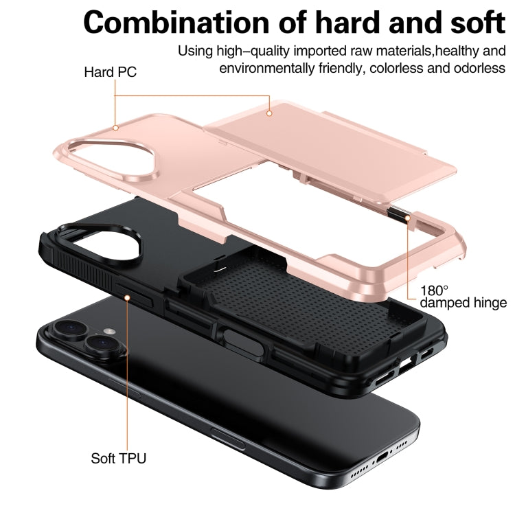 For iPhone 16 Plus Card Slot Holder Phone Case(Rose Gold) - iPhone 16 Plus Cases by buy2fix | Online Shopping UK | buy2fix