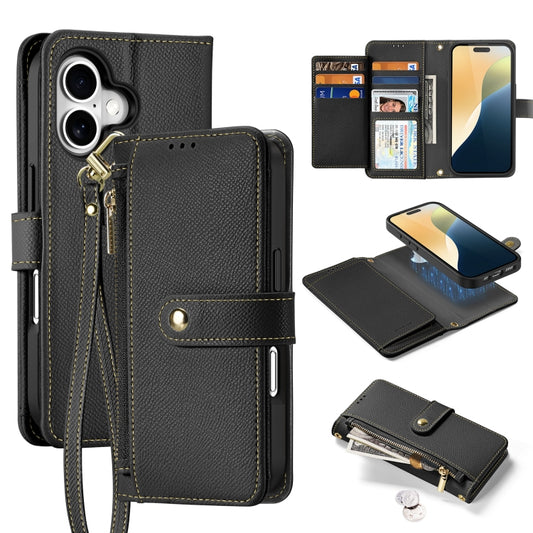 For iPhone 16 DUX DUCIS Lawa Series 2 in 1 Wallet Zipper Detachable MagSafe Phone Case with Lanyard(Black) - iPhone 16 Cases by DUX DUCIS | Online Shopping UK | buy2fix