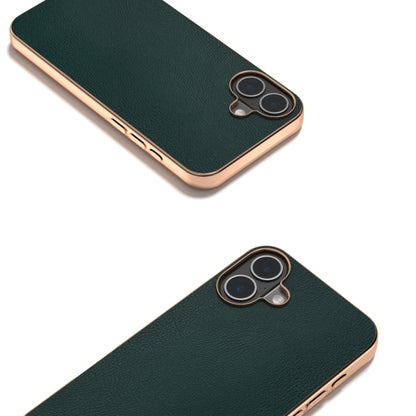 For iPhone 16 Plus PU Leather Electroplating Frame Full Coverage Phone Case(Green) - iPhone 16 Plus Cases by buy2fix | Online Shopping UK | buy2fix