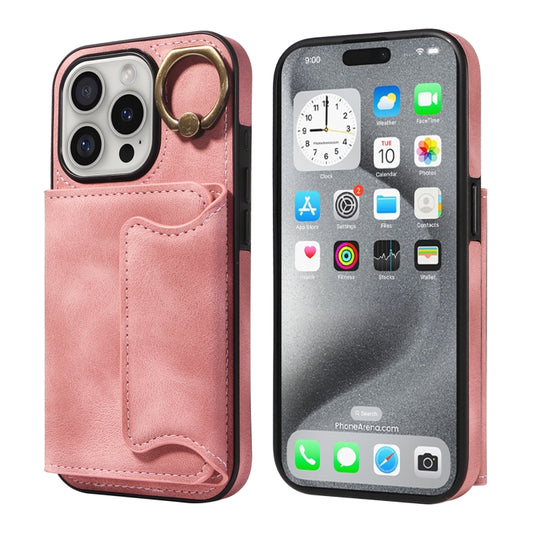 For iPhone 16 Pro Skin Feel Card Bag Phone Case with Ring Buckle(Rose Gold) - iPhone 16 Pro Cases by buy2fix | Online Shopping UK | buy2fix