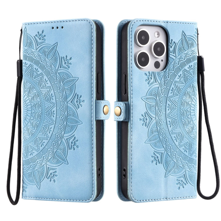 For iPhone 16 Pro Skin Feel Totem Embossed Leather Phone Case(Blue) - iPhone 16 Pro Cases by buy2fix | Online Shopping UK | buy2fix