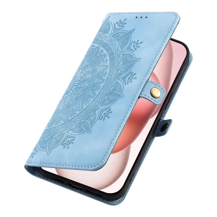 For iPhone 16 Pro Skin Feel Totem Embossed Leather Phone Case(Blue) - iPhone 16 Pro Cases by buy2fix | Online Shopping UK | buy2fix