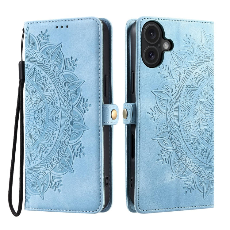 For iPhone 16 Plus Skin Feel Totem Embossed Leather Phone Case(Blue) - iPhone 16 Plus Cases by buy2fix | Online Shopping UK | buy2fix