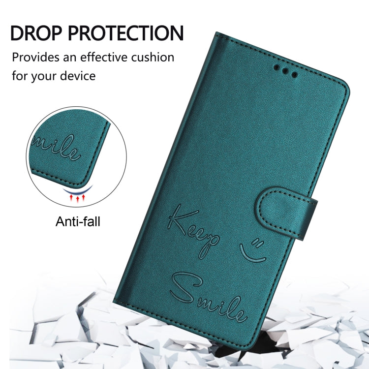 For Samsung Galaxy S25 Ultra 5G Smile Embossing RFID Leather Phone Case(Peacock Green) - Galaxy S25 Ultra 5G Cases by buy2fix | Online Shopping UK | buy2fix