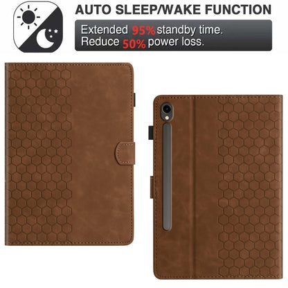 For Samsung Galaxy Tab S9 / S9 FE Honeycomb Embossed Leather Smart Tablet Case(Brown) - Galaxy Tab S9 Cases by buy2fix | Online Shopping UK | buy2fix