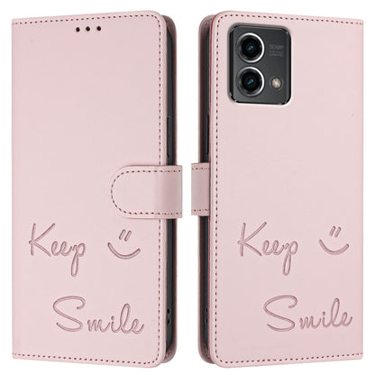 For Motorola Moto G Stylus 5G 2024 Smile Embossing RFID Leather Phone Case(Pink) - Motorola Cases by buy2fix | Online Shopping UK | buy2fix