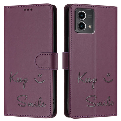 For Motorola Moto G Stylus 5G 2024 Smile Embossing RFID Leather Phone Case(Violet) - Motorola Cases by buy2fix | Online Shopping UK | buy2fix