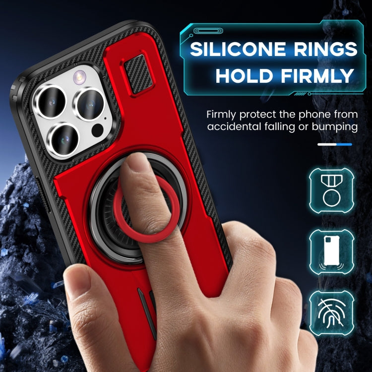 For iPhone 16 Pro Max Ring Holder Carbon Fiber PC Hybrid TPU Phone Case(Red) - iPhone 16 Pro Max Cases by buy2fix | Online Shopping UK | buy2fix