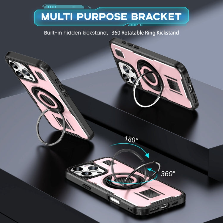 For iPhone 16 Pro Max Ring Holder Carbon Fiber PC Hybrid TPU Phone Case(Rose Gold) - iPhone 16 Pro Max Cases by buy2fix | Online Shopping UK | buy2fix