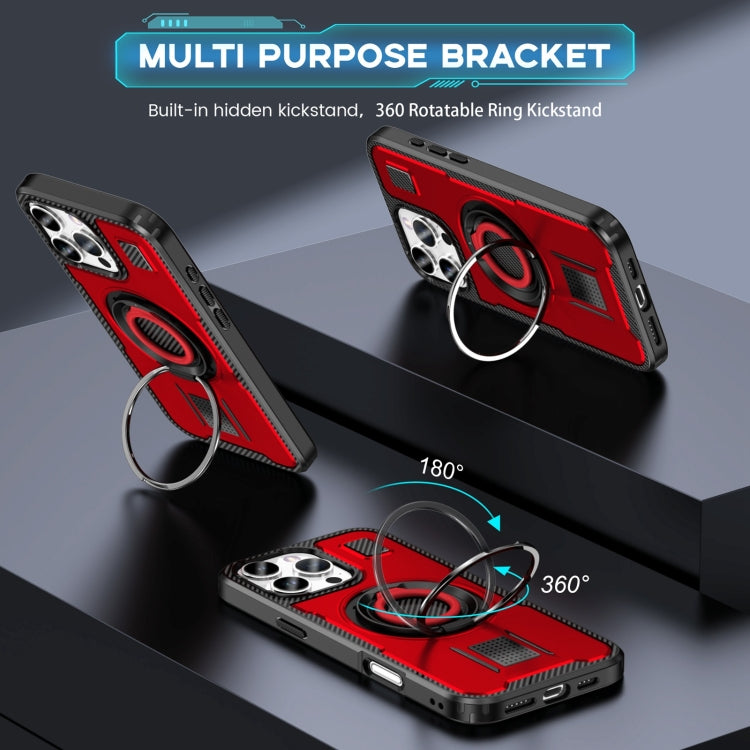 For iPhone 16 Pro Ring Holder Carbon Fiber PC Hybrid TPU Phone Case(Red) - iPhone 16 Pro Cases by buy2fix | Online Shopping UK | buy2fix