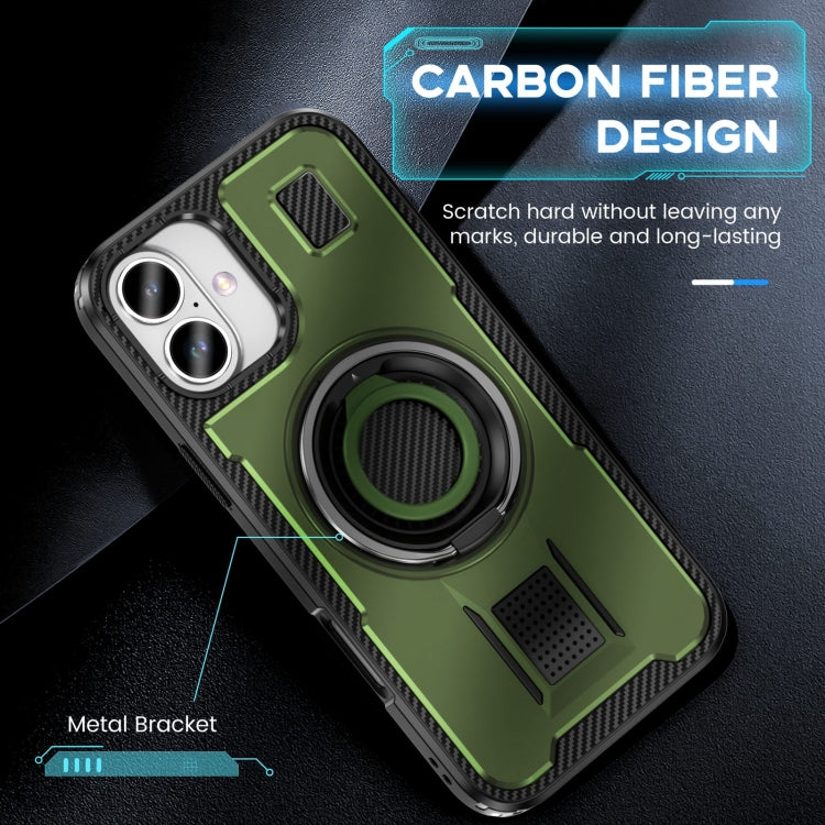 For iPhone 16 Plus Ring Holder Carbon Fiber PC Hybrid TPU Phone Case(Army Green) - iPhone 16 Plus Cases by buy2fix | Online Shopping UK | buy2fix