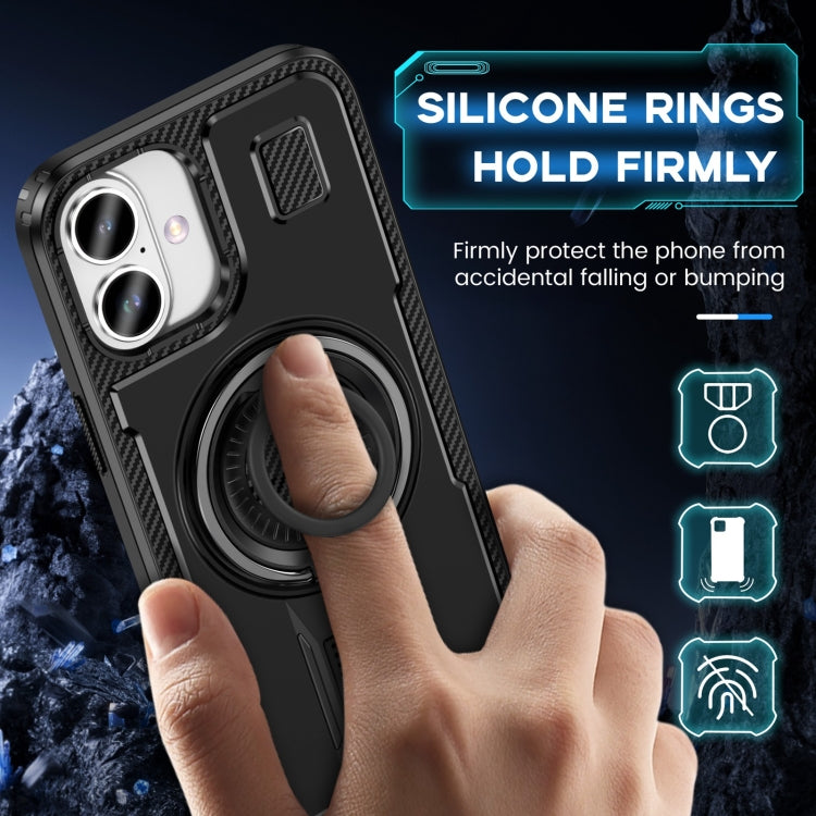 For iPhone 16 Ring Holder Carbon Fiber PC Hybrid TPU Phone Case(Black) - iPhone 16 Cases by buy2fix | Online Shopping UK | buy2fix