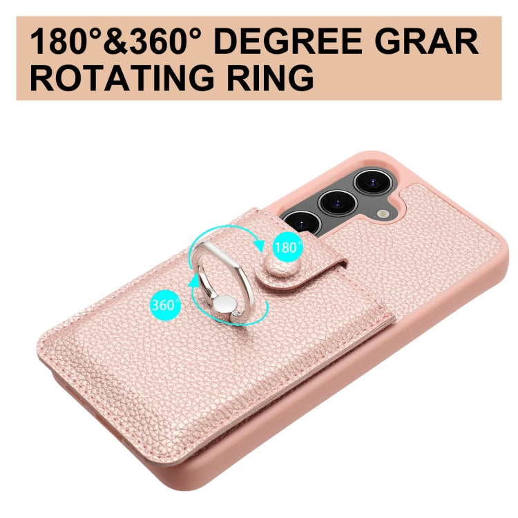 For Samsung Galaxy S25+ 5G Litchi Texture Drawing Card Bag Ring Holder Phone Case(Brown) - Galaxy S25+ 5G Cases by buy2fix | Online Shopping UK | buy2fix