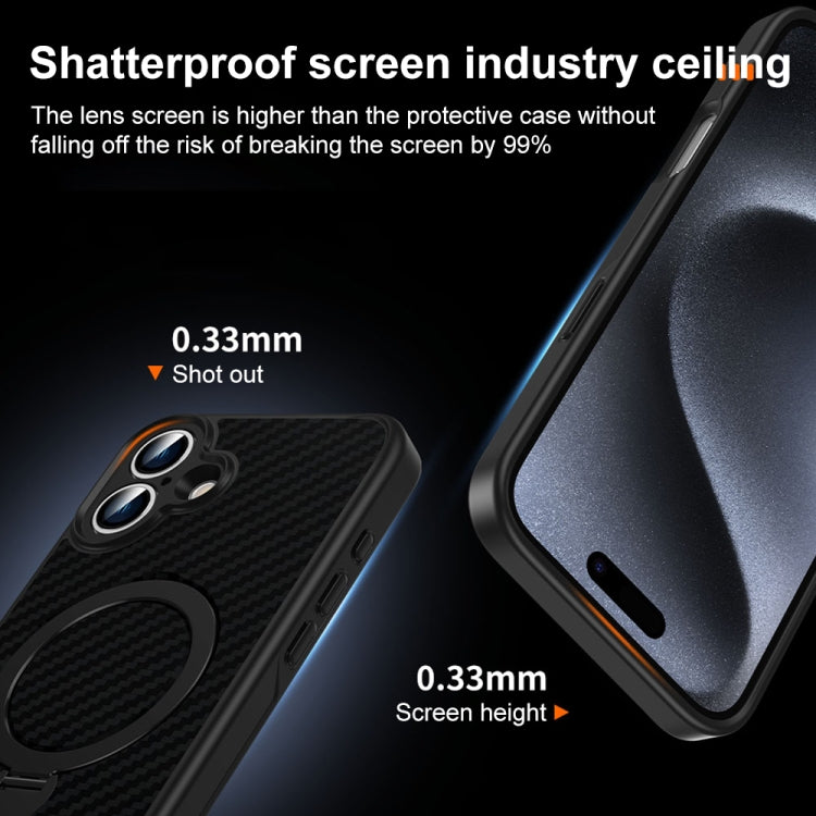 For iPhone 16 Pro Carbon Fiber MagSafe 360 Degree Rotating Holder Phone Case(Black) - iPhone 16 Pro Cases by buy2fix | Online Shopping UK | buy2fix