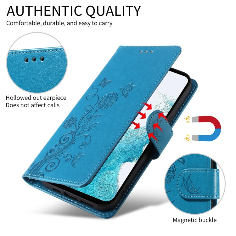 For Google Pixel 9 Pro XL Embossed Butterfly Flowers Leather Phone Case(Blue) - Google Cases by buy2fix | Online Shopping UK | buy2fix