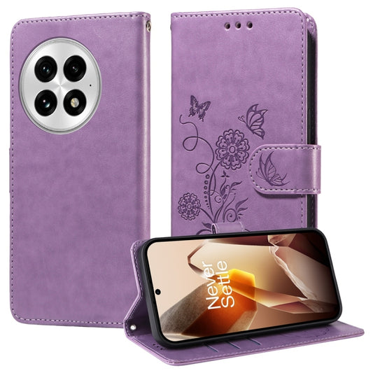 For OnePlus 13 Embossed Butterfly Flowers Leather Phone Case(Purple) - OnePlus Cases by buy2fix | Online Shopping UK | buy2fix