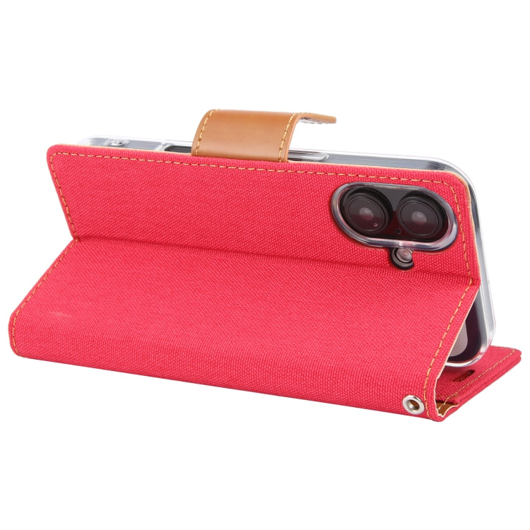 For iPhone 16 GOOSPERY CANVAS DIARY Fabric Texture Flip Leather Phone Case(Red) - iPhone 16 Cases by GOOSPERY | Online Shopping UK | buy2fix