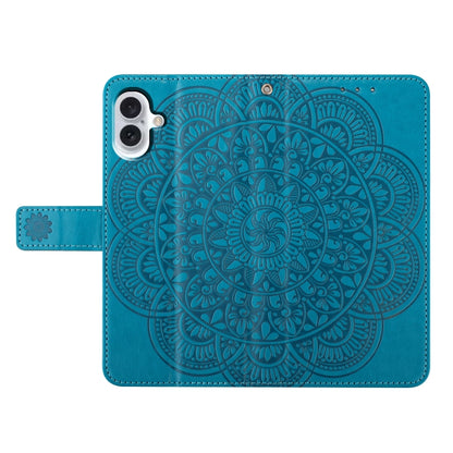 For iPhone 16 Flower Embossed Leather Phone Case(Blue) - iPhone 16 Cases by buy2fix | Online Shopping UK | buy2fix