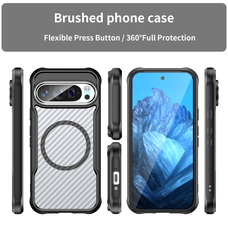 For Google Pixel 9 Pro / 9 Carbon Fiber Texture MagSafe Translucent Phone Case(Black) - Google Cases by buy2fix | Online Shopping UK | buy2fix