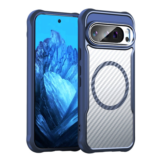 For Google Pixel 9 Pro / 9 Carbon Fiber Texture MagSafe Translucent Phone Case(Blue) - Google Cases by buy2fix | Online Shopping UK | buy2fix