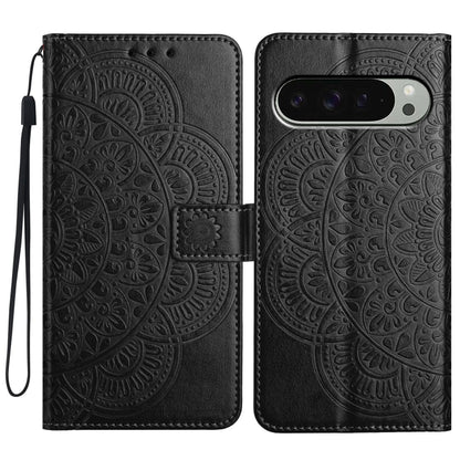 For Google Pixel 9 / 9 Pro Flower Embossed Leather Phone Case(Black) - Google Cases by buy2fix | Online Shopping UK | buy2fix