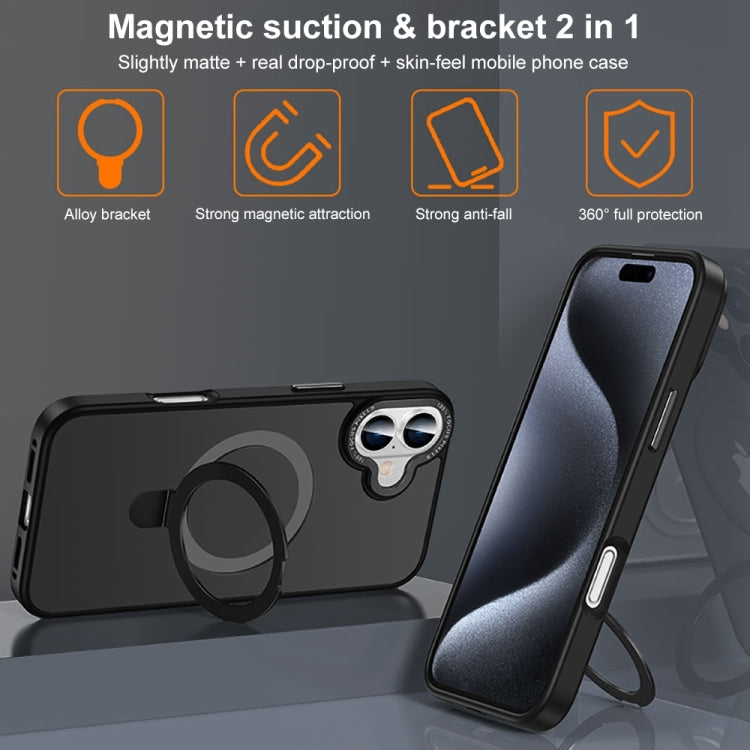 For iPhone 16 Plus Skin Feel MagSafe Magnetic Holder Phone Case(Dark Blue) - iPhone 16 Plus Cases by buy2fix | Online Shopping UK | buy2fix