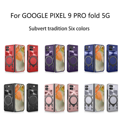 For Google Pixel 9 Pro Fold CD Texture Sliding Camshield Magnetic Holder Phone Case(Silver) - Google Cases by buy2fix | Online Shopping UK | buy2fix