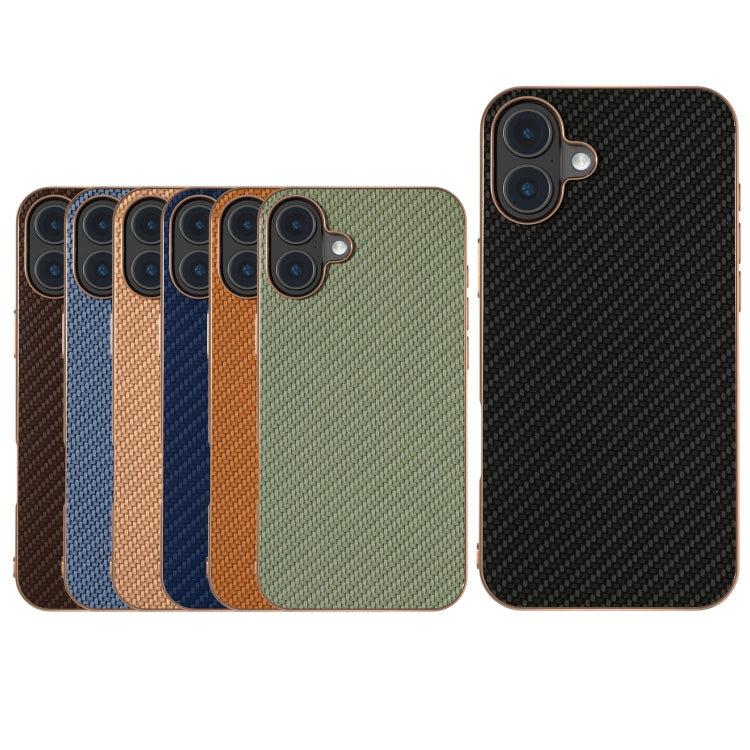 For iPhone 16 Nano Electroplating Carbon Fiber Texture Phone Case(Green) - iPhone 16 Cases by buy2fix | Online Shopping UK | buy2fix