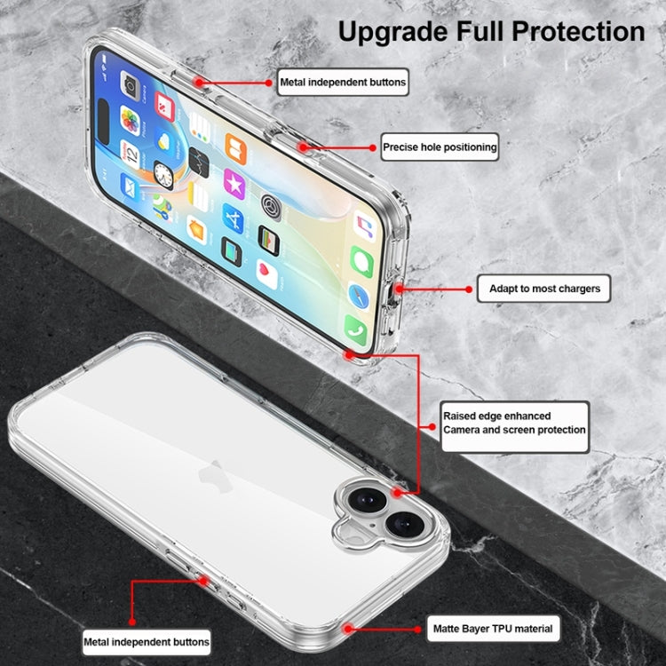 For iPhone 16 Metal Buttons PC Hybrid TPU Phone Case(Transparent) - iPhone 16 Cases by buy2fix | Online Shopping UK | buy2fix