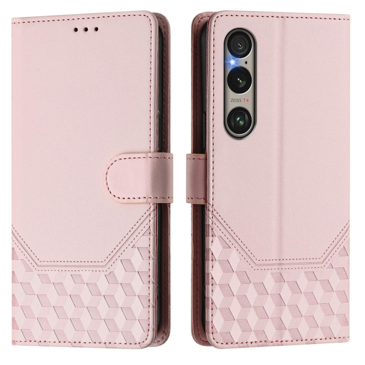 For Sony Xperia 1 VI 2024 Honeycomb Embossing RFID Leather Phone Case(Pink) - Sony Cases by buy2fix | Online Shopping UK | buy2fix