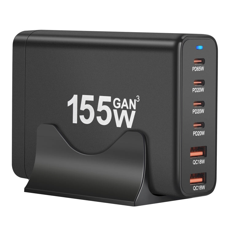 155W 4Type-C, 2USB 6-Ports Desktop Fast Charger, Plug Type:UK Plug(Black) - Multifunction Charger by buy2fix | Online Shopping UK | buy2fix