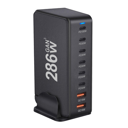 YMX-986 286W 6Type-C, 3USB 8-Ports Desktop Fast Charger, Plug Type:UK Plug(Black) - Multifunction Charger by buy2fix | Online Shopping UK | buy2fix