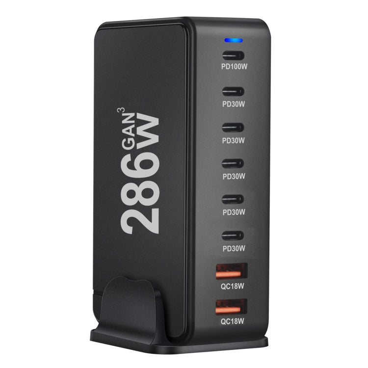 YMX-986 286W 6Type-C, 3USB 8-Ports Desktop Fast Charger, Plug Type:UK Plug(Black) - Multifunction Charger by buy2fix | Online Shopping UK | buy2fix