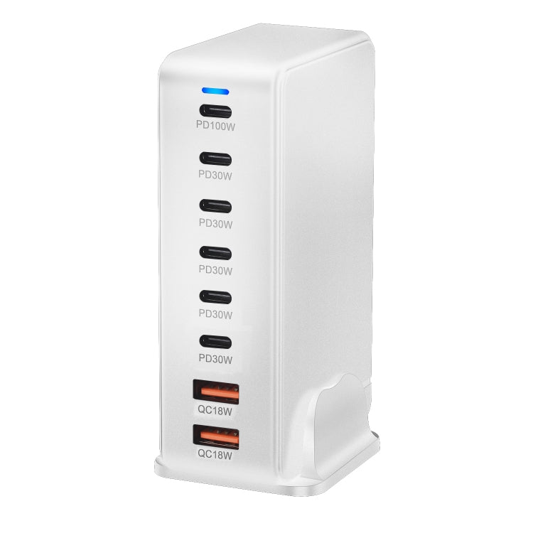 YMX-986 286W 6Type-C, 3USB 8-Ports Desktop Fast Charger, Plug Type:UK Plug(White) - Multifunction Charger by buy2fix | Online Shopping UK | buy2fix