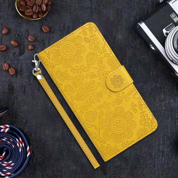 For iPhone 16 Pro Floral Embossed Pattern Leather Phone Case(Yellow) - iPhone 16 Pro Cases by buy2fix | Online Shopping UK | buy2fix