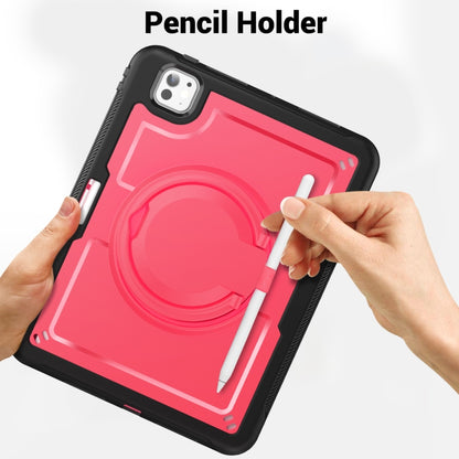 For iPad Pro 11 2024 Honeycomb Hybrid Tablet Case with Handle Holder & Strap(Rose Red) - iPad Pro 11 2024 Cases by buy2fix | Online Shopping UK | buy2fix