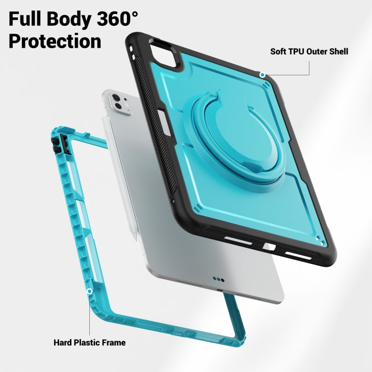 For iPad Pro 11 2024 Honeycomb Hybrid Tablet Case with Handle Holder & Strap(Light Blue) - iPad Pro 11 2024 Cases by buy2fix | Online Shopping UK | buy2fix