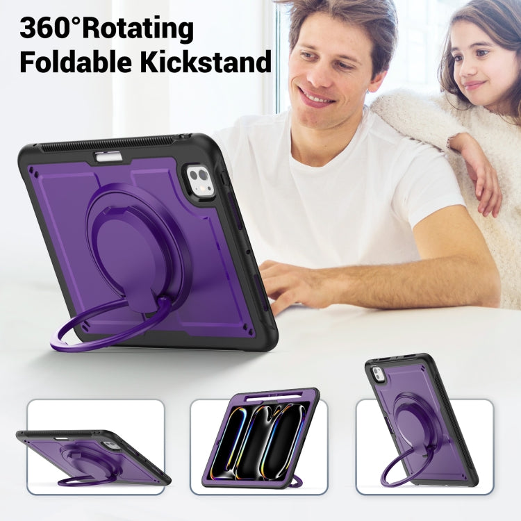 For iPad Pro 11 2024 Honeycomb Hybrid Tablet Case with Handle Holder & Strap(Purple) - iPad Pro 11 2024 Cases by buy2fix | Online Shopping UK | buy2fix