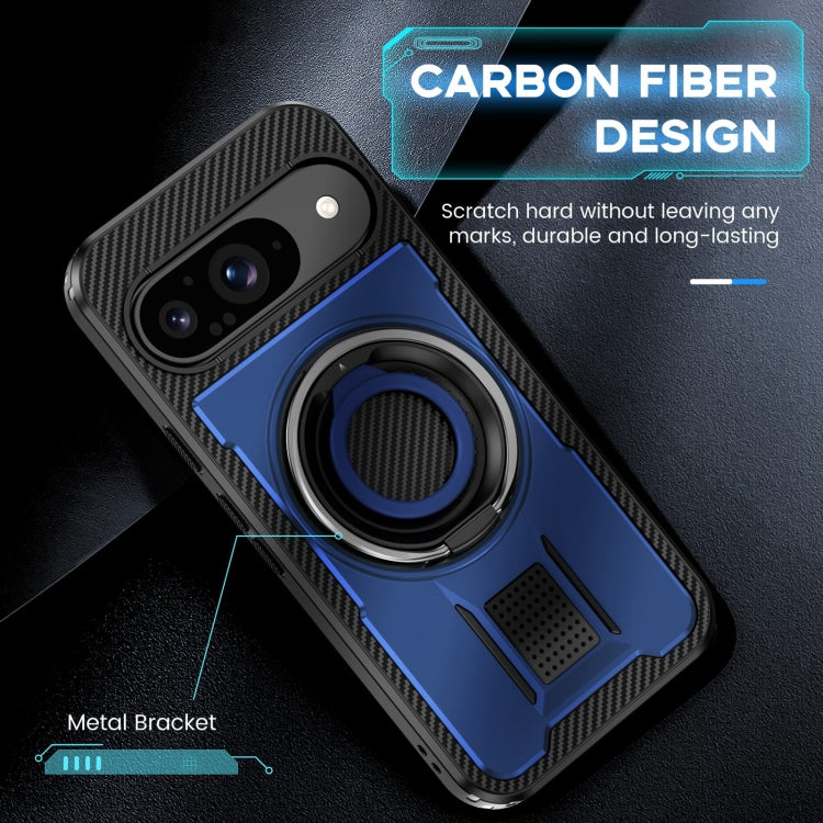 For Google Pixel 9 / 9 Pro Ring Holder Carbon Fiber PC Hybrid TPU Phone Case(Blue) - Google Cases by buy2fix | Online Shopping UK | buy2fix