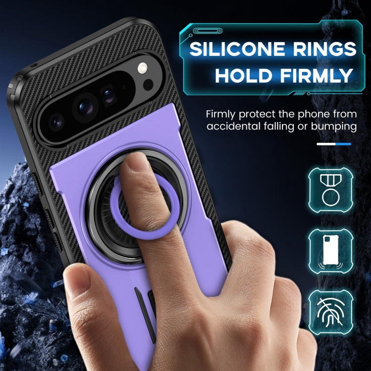 For Google Pixel 9 Pro XL Ring Holder Carbon Fiber PC Hybrid TPU Phone Case(Purple) - Google Cases by buy2fix | Online Shopping UK | buy2fix