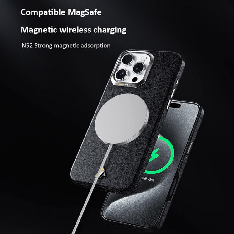 For iPhone 16 Pro Max TGVIS VIDA Series MagSafe Magnetic PU Leather Phone Case(Silver Plaid) - iPhone 16 Pro Max Cases by TGVIS | Online Shopping UK | buy2fix