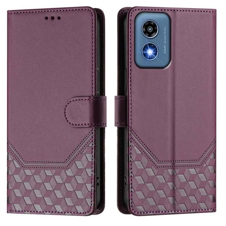 For Motorola Moto G 5G 2024 Oversea Honeycomb Embossing RFID Leather Phone Case(Violet) - Motorola Cases by buy2fix | Online Shopping UK | buy2fix