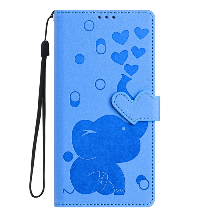 For iPhone 16 Plus Cartoon Elephant Embossed Leather Phone Case(Blue) - iPhone 16 Plus Cases by buy2fix | Online Shopping UK | buy2fix