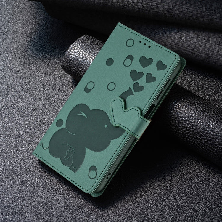 For iPhone 16 Cartoon Elephant Embossed Leather Phone Case(Green) - iPhone 16 Cases by buy2fix | Online Shopping UK | buy2fix