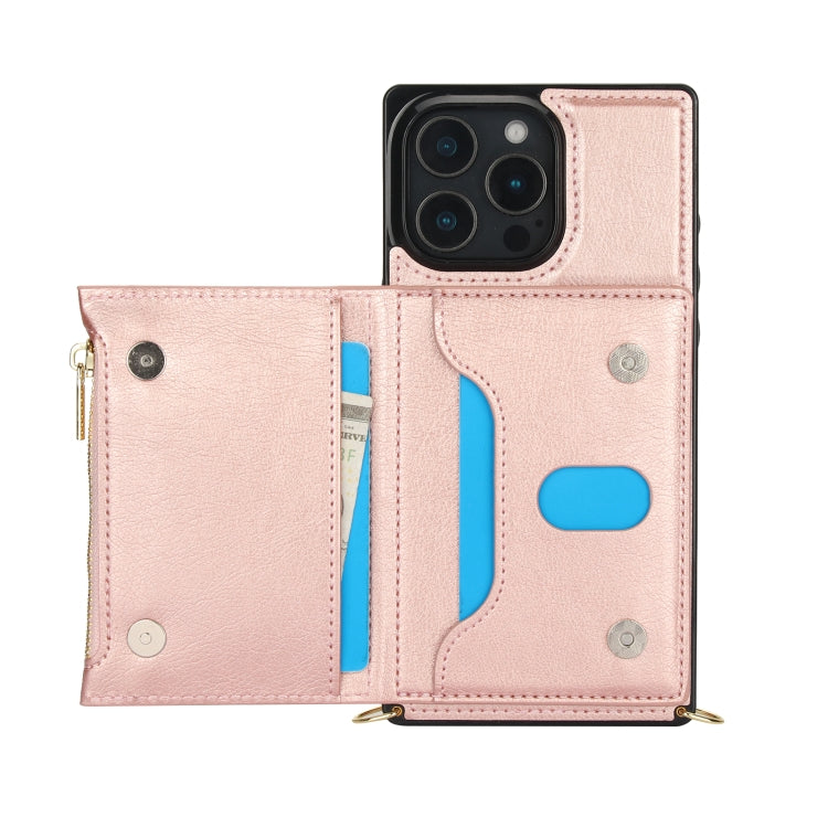 For iPhone 16 Pro Max Square Zipper Wallet Bag TPU+PU Back Cover Case(Rose Gold) - iPhone 16 Pro Max Cases by buy2fix | Online Shopping UK | buy2fix