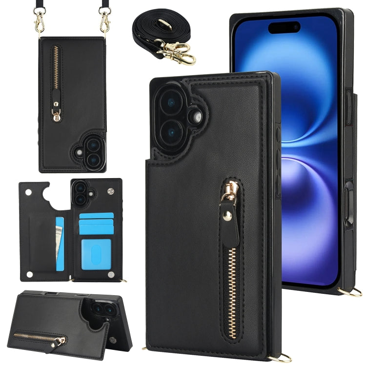 For iPhone 16 Plus Cross-body Zipper Square Phone Case(Black) - iPhone 16 Plus Cases by buy2fix | Online Shopping UK | buy2fix