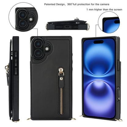 For iPhone 16 Plus Cross-body Zipper Square Phone Case(Black) - iPhone 16 Plus Cases by buy2fix | Online Shopping UK | buy2fix